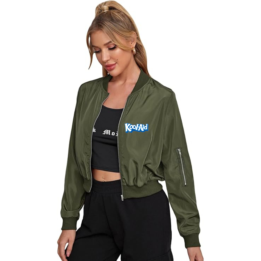 Women's kool-Aid  Lightweight Bomber Biker Jacket Zip up Windbreaker Crop Bomber Jacket Coat